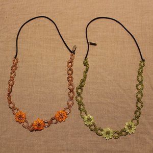 Vintage Rachel Weissman Orange & Green Beaded Headband / Necklaces